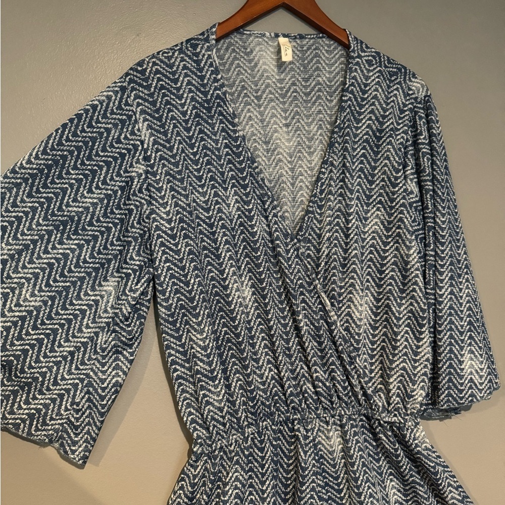 Elan Blue and White Patterned Swim Coverup Romper - Picture 5 of 9